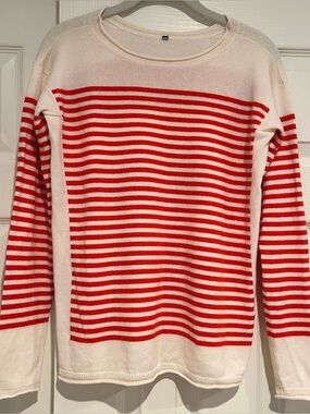Loro Piana Women's Cashmere Red & White Striped Crewneck Sweater size 42